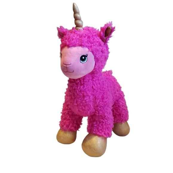 Build A Bear Sparkles Pink Llamacorn Plush Stuffed Animal Gold Horn Glitter - Picture 1 of 8